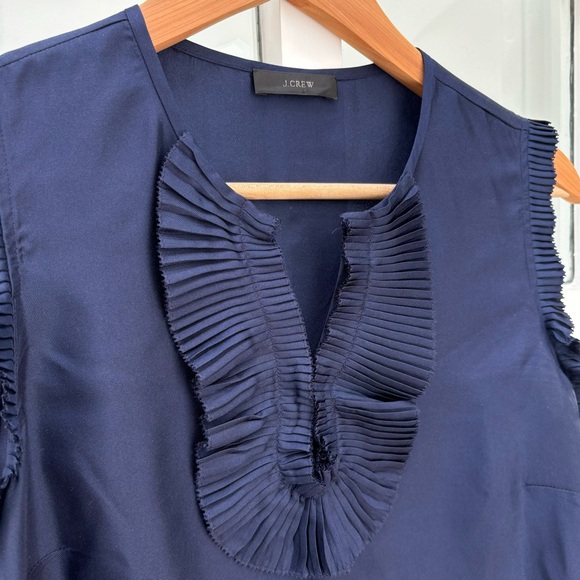 J.Crew Margot Navy Ruffle Silk Blouse - Picture 4 of 8
